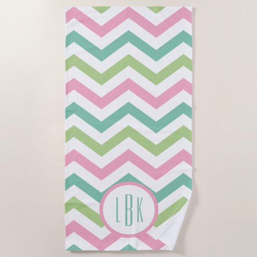 Pastel Chevron Monogram Beach Handdoek (Voorkant)