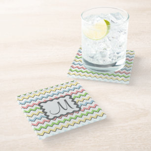 Pastel Chevron with Monogram by Shirley Taylor Glazen Onderzetter