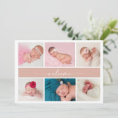 Pastel Chic Baby Fotocollage Aankondigingskaart Kaart (Staand voorkant)