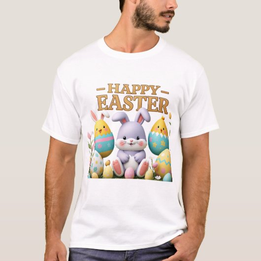 Pastel Chick and Bunny in Egg Joyeux T-shirt de Pâ (Devant)