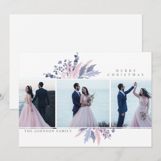 Pastel Christmas 3 Photo Collage carte de vacances (Devant / Derrière)