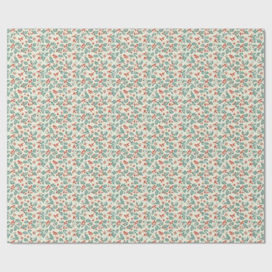 Pastel Christmas Holly & Winter Foliage Pattern Cadeaupapier (Vlak)