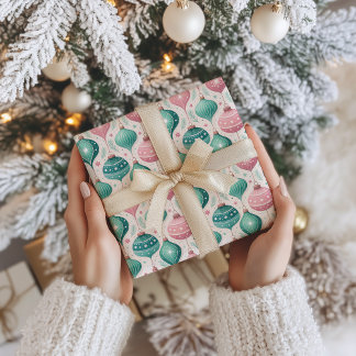Pastel Christmas Ornaments Wrapping Paper Cadeaupapier