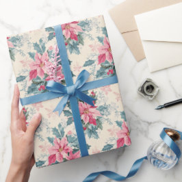 Pastel Christmas Poinsettia Holiday Pattern Cadeaupapier