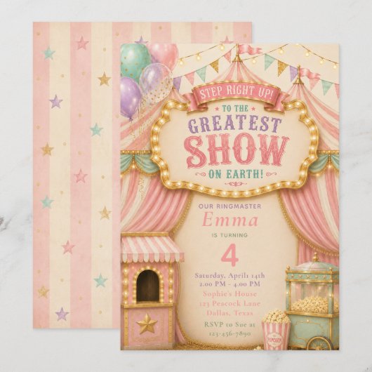 Pastel Circus Feest Kaart (Voorkant / Achterkant)