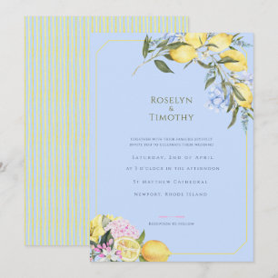 Pastel Citrus Blauwe Aquarel Bloemen Bruiloft Kaart