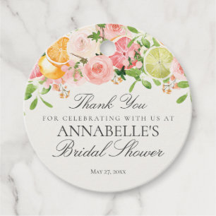Pastel Citrus Bloemige Cute Bruiloftsshower Favori Bedankjes Labels