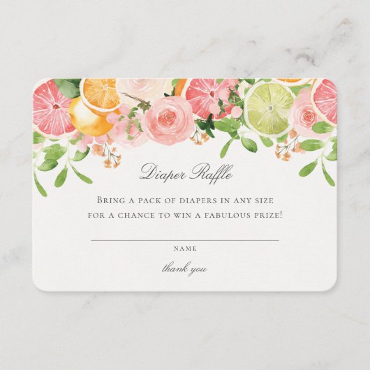 Pastel Citrus Floral Cutie Luier Raffle Insert Informatiekaartje (Voorkant)