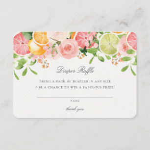 Pastel Citrus Floral Cutie Luier Raffle Insert Informatiekaartje