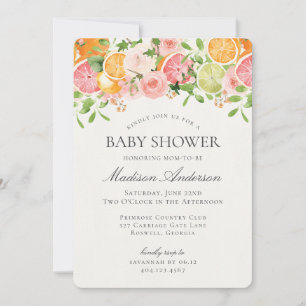 Pastel Citrus Floral Little Cutie Baby shower Kaart