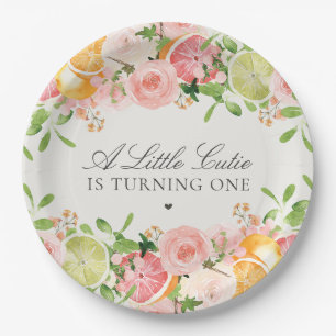 Pastel Citrus Floral Little Cutie Baby shower Papieren Bordje