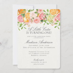 Pastel Citrus Floral Little Cutie Verjaardagsfeest Kaart