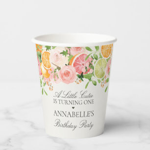 Pastel Citrus Floral Little Cutie Verjaardagsfeest Papieren Bekers