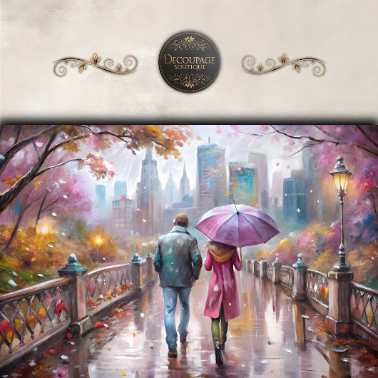 Pastel City Rain Walk Decoupage Tissuepapier