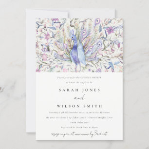 Pastel Classy Waterverf Peacock Couples Shower Kaart