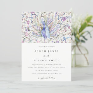 Pastel Classy Waterverf Peacock Wedding Kaart
