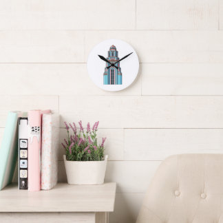 Pastel Clock Tower: Art Deco Delight Sticker Ronde Klok