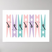 Pastel Clothes Pins Laundry Room Art Poster (Voorkant)