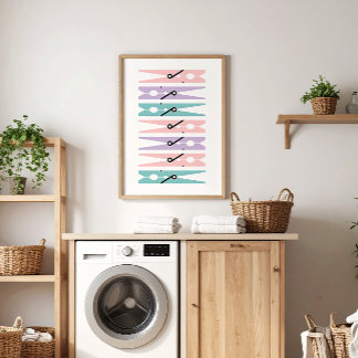 Pastel Clothes Pins Laundry Room Art Poster