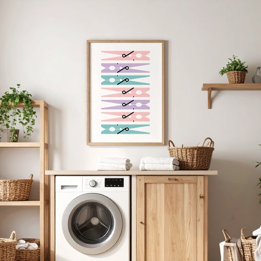 Pastel Clothes Pins Laundry Room Art Poster