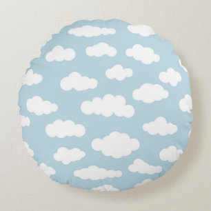Pastel Clouds Aesthetic Baby Blue en White Rond Kussen