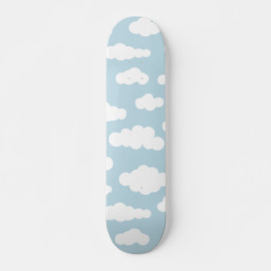 Pastel Clouds Aesthetic Baby Blue en White Skateboard