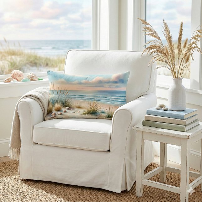 Pastel Coastal Dunes Watercolor Kussen (Pastel Coastal Dunes Watercolor Lumbar Pillow Mockup A)