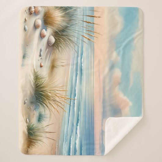 Pastel Coastal Dunes Watercolor Sherpa Deken (Voorkant)