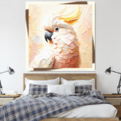 Pastel Cockatoo Impasto Canvas Art – Modern Bird  (Insitu (Slaapkamer))