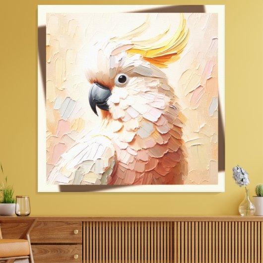 Pastel Cockatoo Impasto Canvas Art – Modern Bird  (Insitu (Woonkamer))