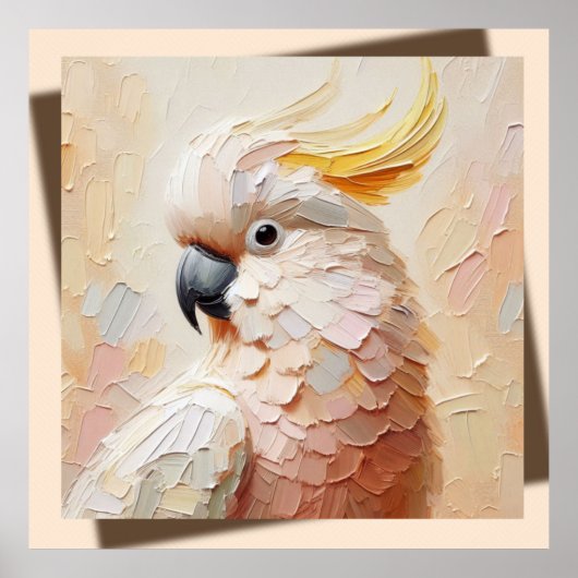 Pastel Cockatoo Poster – Modern Impasto Bird Art  (Voorkant)