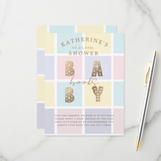 Pastel Color Block Gold Books Pour Une Carte Bébé (Devant/Arrière en situation)