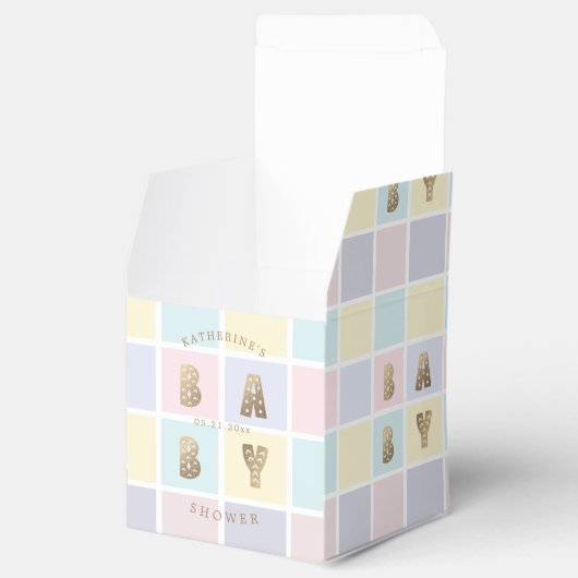 Pastel Color Block Goud Baby shower Bedankdoosjes (Geopend)