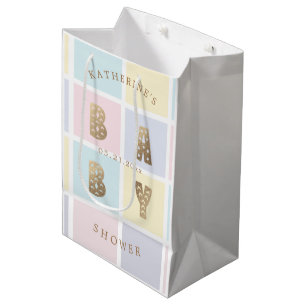 Pastel Color Block Goud Baby shower Medium Cadeauzakje