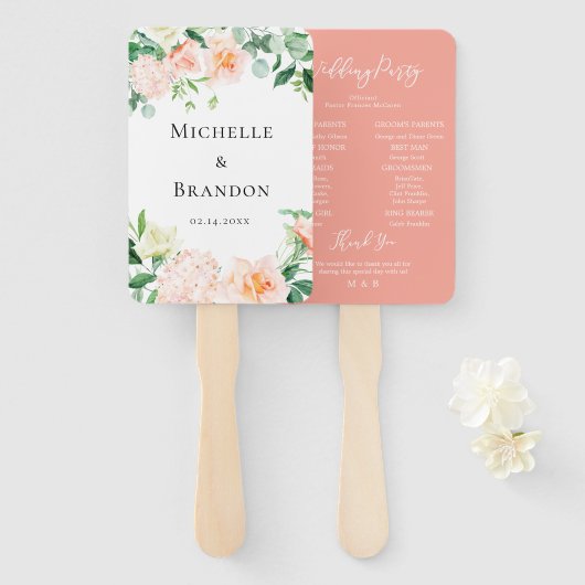 Pastel color blush + wedding foliage handwaaier (Voorkant en achterkant)