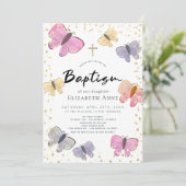 Pastel Color Butterfly Girl Baptisme Kaart (Staand voorkant)