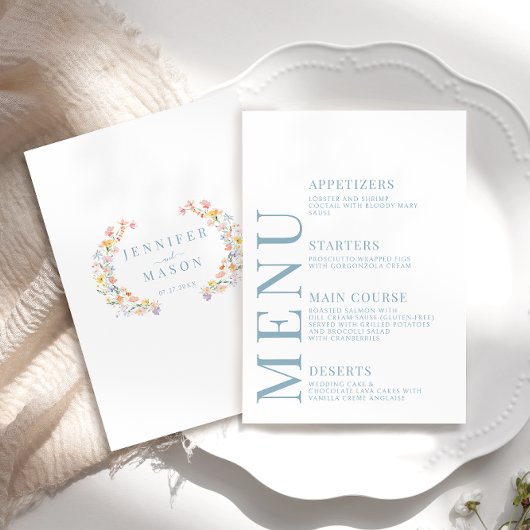 Pastel Coloré Fleur sauvage Cartes Mariage Menu