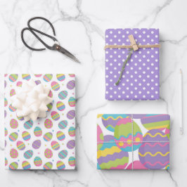 PASTEL COLORFUL EASTER EIEREN EN PAARSE POLKA DOTS INPAKPAPIER VEL