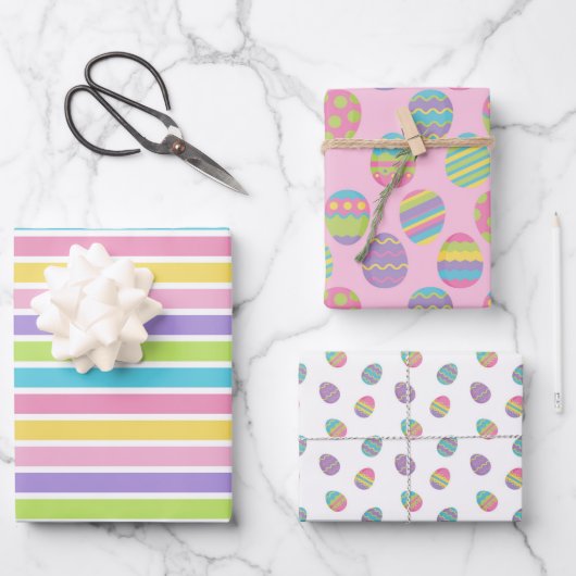 PASTEL COLORFUL EASTER EIGS & STRIPS INPAKPAPIER VEL (Voorkant)