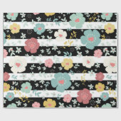 Pastel Colorful Flowers & Stripes Pattern Cadeaupapier (Vlak)