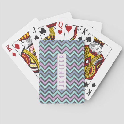 Pastel Colorful Retro Chevron Pattern - Monogram Pokerkaarten (Achterkant)