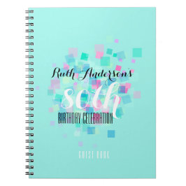 Pastel Colors Aqua 80th Birthday Party Guest Book Notitieboek