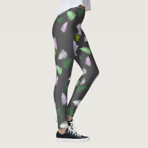 Pastel Colors Happy Green Fern Feuille Leggings