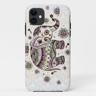 Pastel Colors Retro Flowers & Elephant iPhone 11 Hoesje