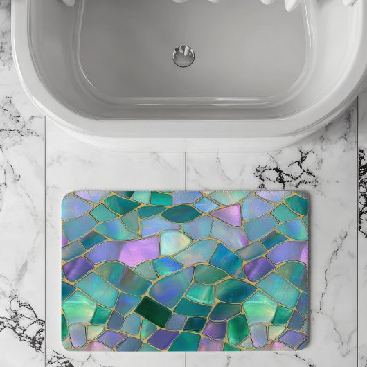 Pastel colors stained glass mosaic pattern badmat