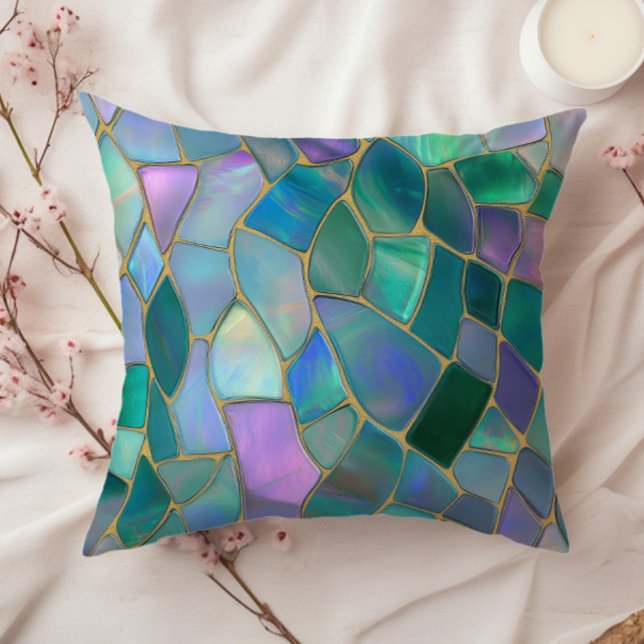 Pastel colors stained glass mosaic pattern kussen (Creator heeft geüpload)