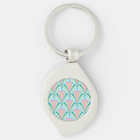 Pastel Colour Art Deco Patroon Sleutelhanger (Voorkant)