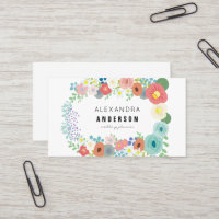 Pastel Colours Fleur Wreath Carte de visite blanc