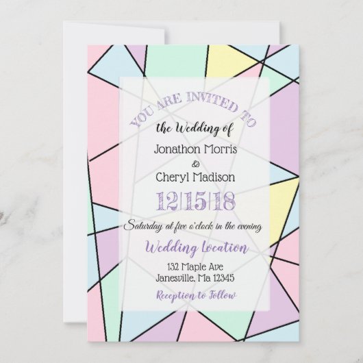 Pastel Colours invitations géométriques de mariage (Devant)