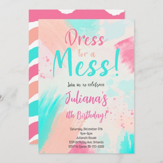 Pastel Colours Peinture Anniversaire Invitation (Devant / Derrière)
